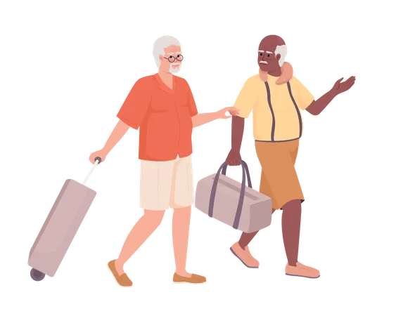Senior male friends going on vacation Illustration