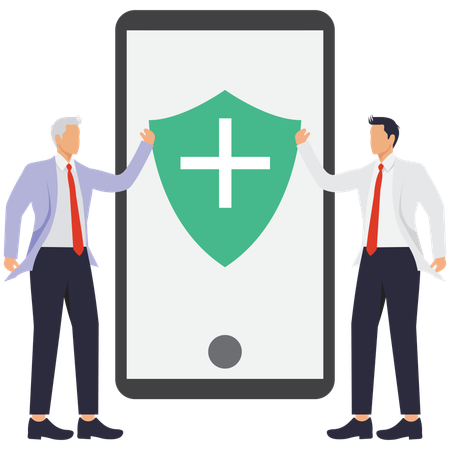 Senior man and man showing health care app  Illustration