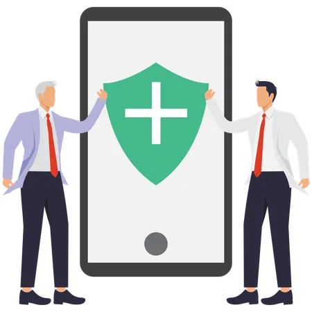 Senior man and man showing health care app  Illustration