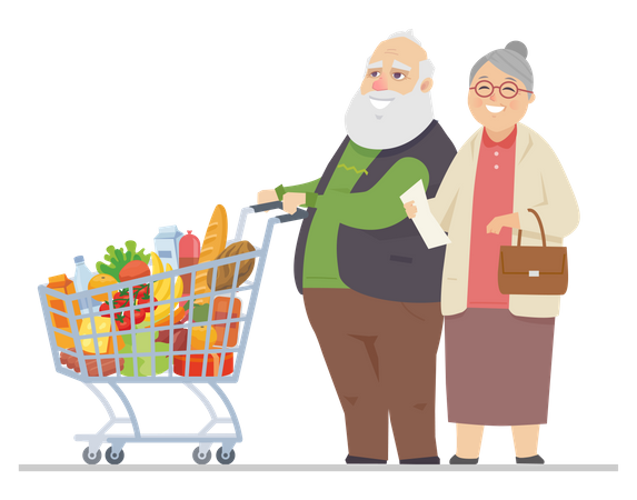 Senior man and woman shopping Illustration