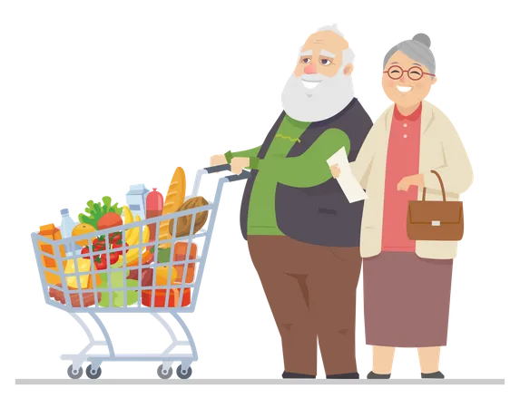 Senior man and woman shopping Illustration