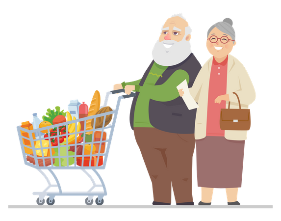 Senior man and woman shopping  イラスト