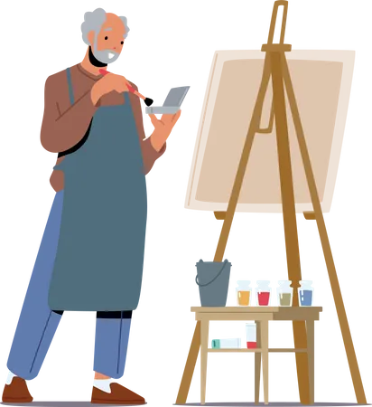 Senior Man Artist draw painting  Illustration