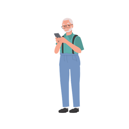 Senior man Chatting and Browsing on Smartphone  Illustration