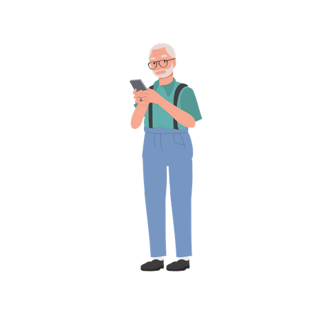 Senior man Chatting and Browsing on Smartphone  Illustration