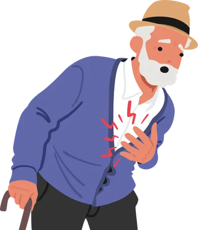 Senior Man Clutches His Chest In Agony Face Contorted With Pain Experiencing Heart Attack The Severity Of Chest Pain Is Evident Signaling A Critical Medical Emergency Cartoon Vector Illustration Illustration