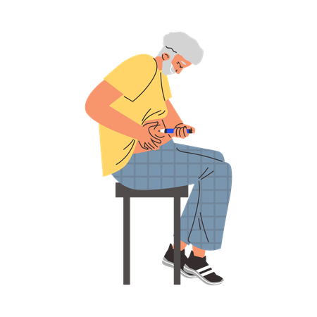 Senior man confidently self-administers insulin injection into belly  Illustration