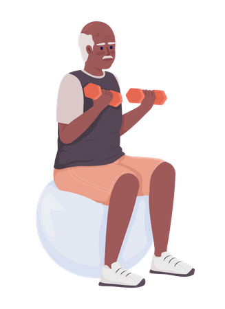 Senior man doing exercise with dumbell Illustration