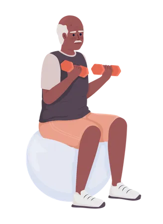 Senior man doing exercise with dumbell Illustration