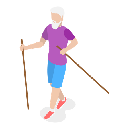 Senior man doing exercise with sticks  Illustration