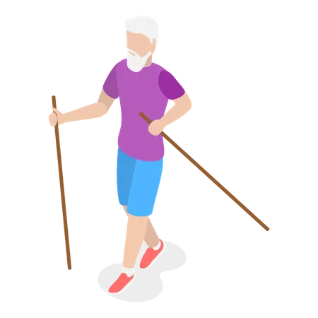 Senior man doing exercise with sticks  Illustration