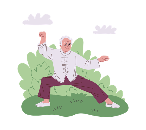 Senior man doing Tai Chi pose  Illustration