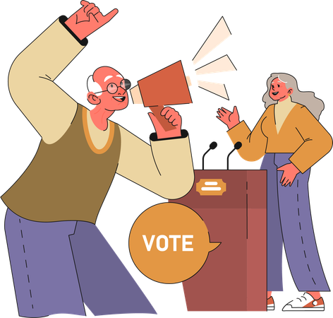 Senior man giving vote to woman  Illustration