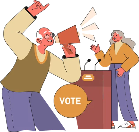 Senior man giving vote to woman  Illustration