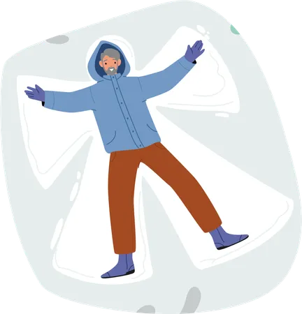 Senior Man Character Gracefully Embraces Winter Charm Lying On Snowy Ground Creating Intricate Angel Leaving Imprints In The Glistening Pristine Canvas Of Snow Cartoon People Vector Illustration Illustration