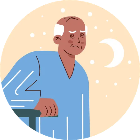 Senior man having night blindness  Illustration