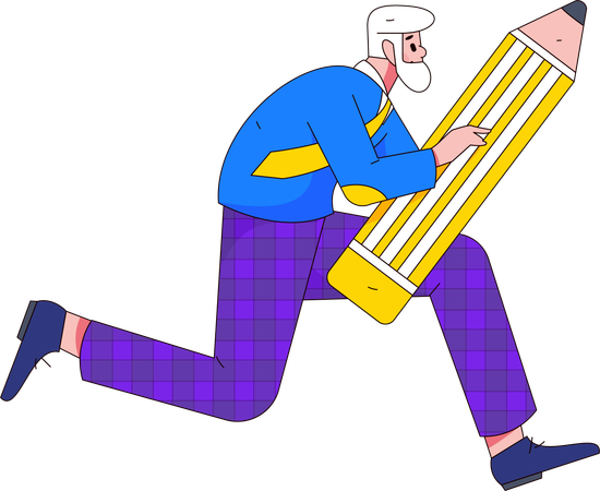 Senior Man Holding Pencil  Illustration