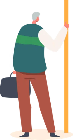 Senior Man Holding Pole in Public Transport  Illustration