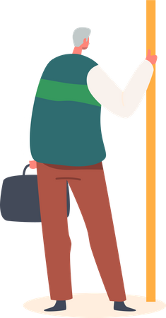 Senior Man Holding Pole in Public Transport  Illustration