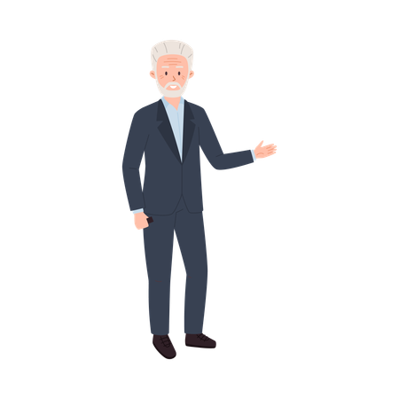 Senior man in suit explaining showing presenting  Illustration