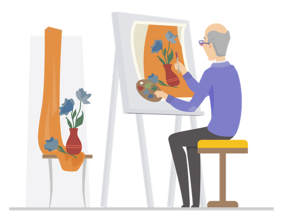 Senior man painting  일러스트레이션