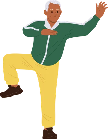 Senior man practicing tai chi training body  Illustration