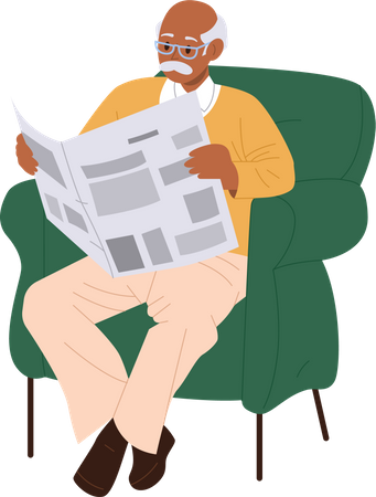 Senior man reading newspaper  イラスト