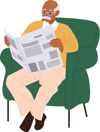 Senior man reading newspaper  일러스트레이션