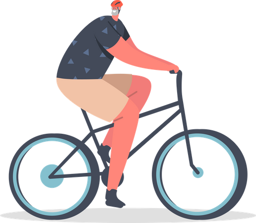 Senior Man Riding Bicycle Illustration