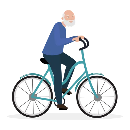 Senior man riding cycle  イラスト