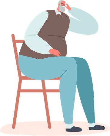 Senior Man Sitting on Chair at Home  Illustration