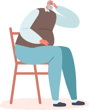 Senior Man Sitting on Chair at Home  Illustration