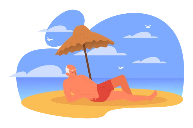 Senior man spending time on the beach Illustration