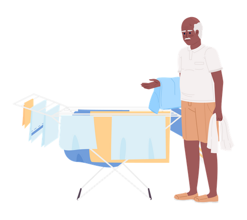 Senior man standing beside towel drying rack  イラスト