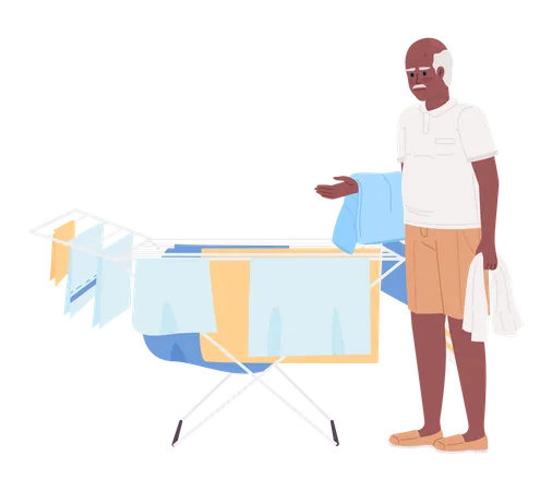 Senior man standing beside towel drying rack  イラスト