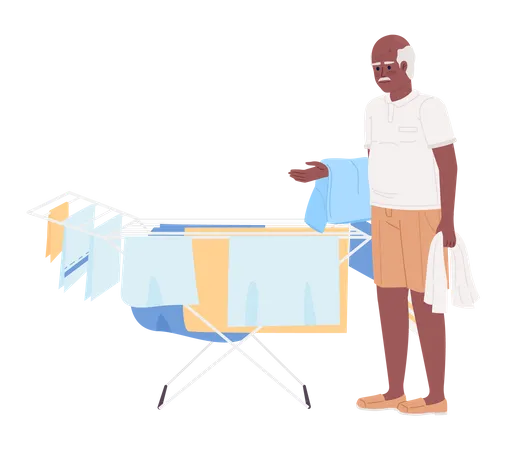 Senior man standing beside towel drying rack  Illustration