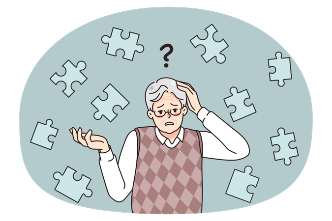 Senior man suffer from dementia disease  Illustration
