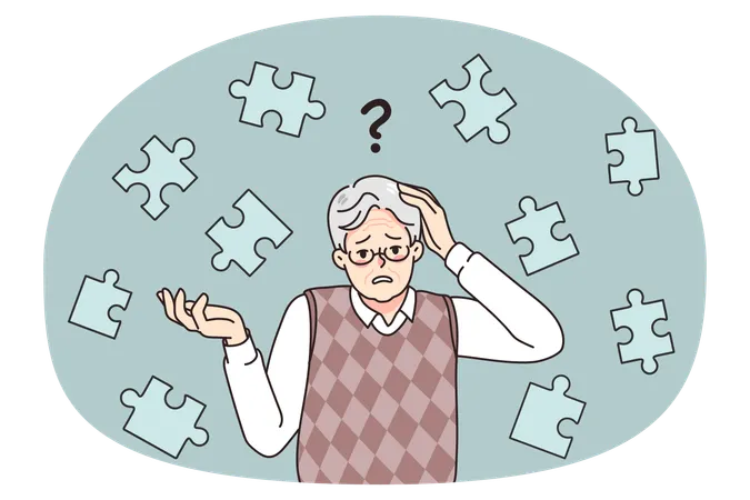 Senior man suffer from dementia disease  Illustration
