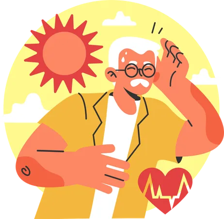 Senior Man suffering from hot summer sun  Illustration