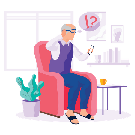 Senior man using mobile  Illustration