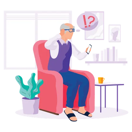 Senior man using mobile  Illustration