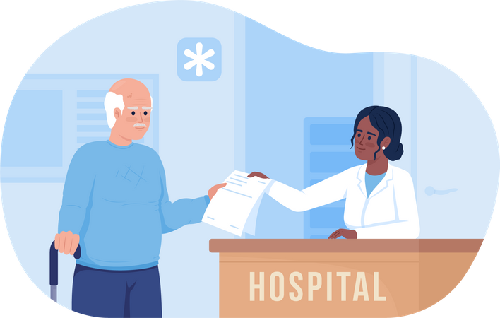 Senior man visiting hospital  Illustration