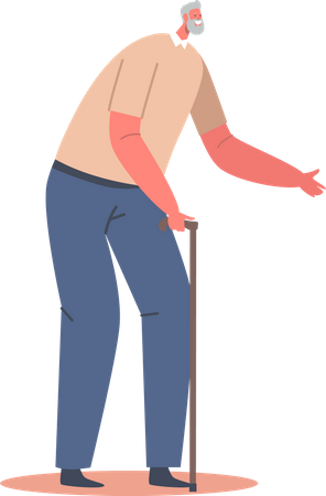 Senior man walking with help of stick  Illustration