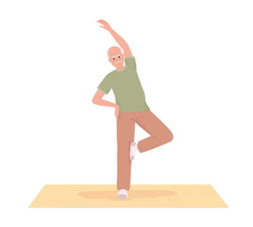 Senior man warming up before yoga activity on mat Illustration