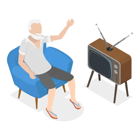Senior man watching television  Illustration