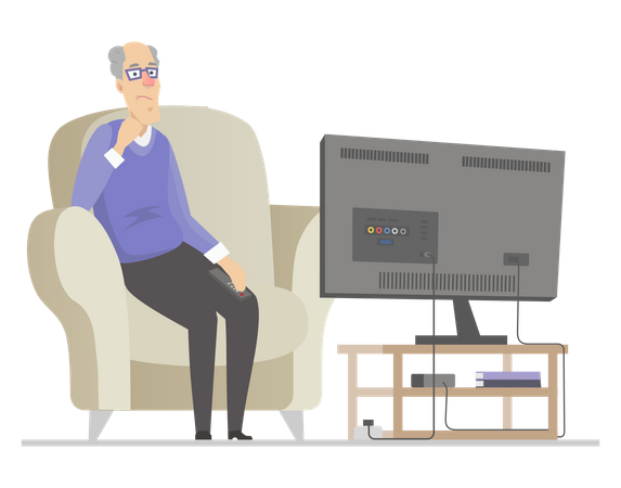 Senior man watching TV  Illustration