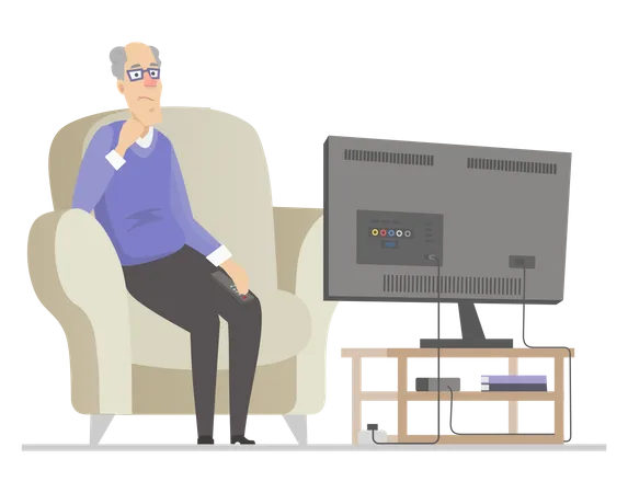 Senior man watching TV  Illustration