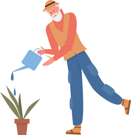Senior man watering plant  Illustration