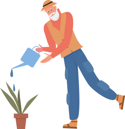 Senior man watering plant  Illustration