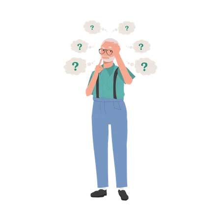 Alzheimers In Elderly Concept Senior Man With Aging And Memory Loss Flat Vector Cartoon Illustration Illustration